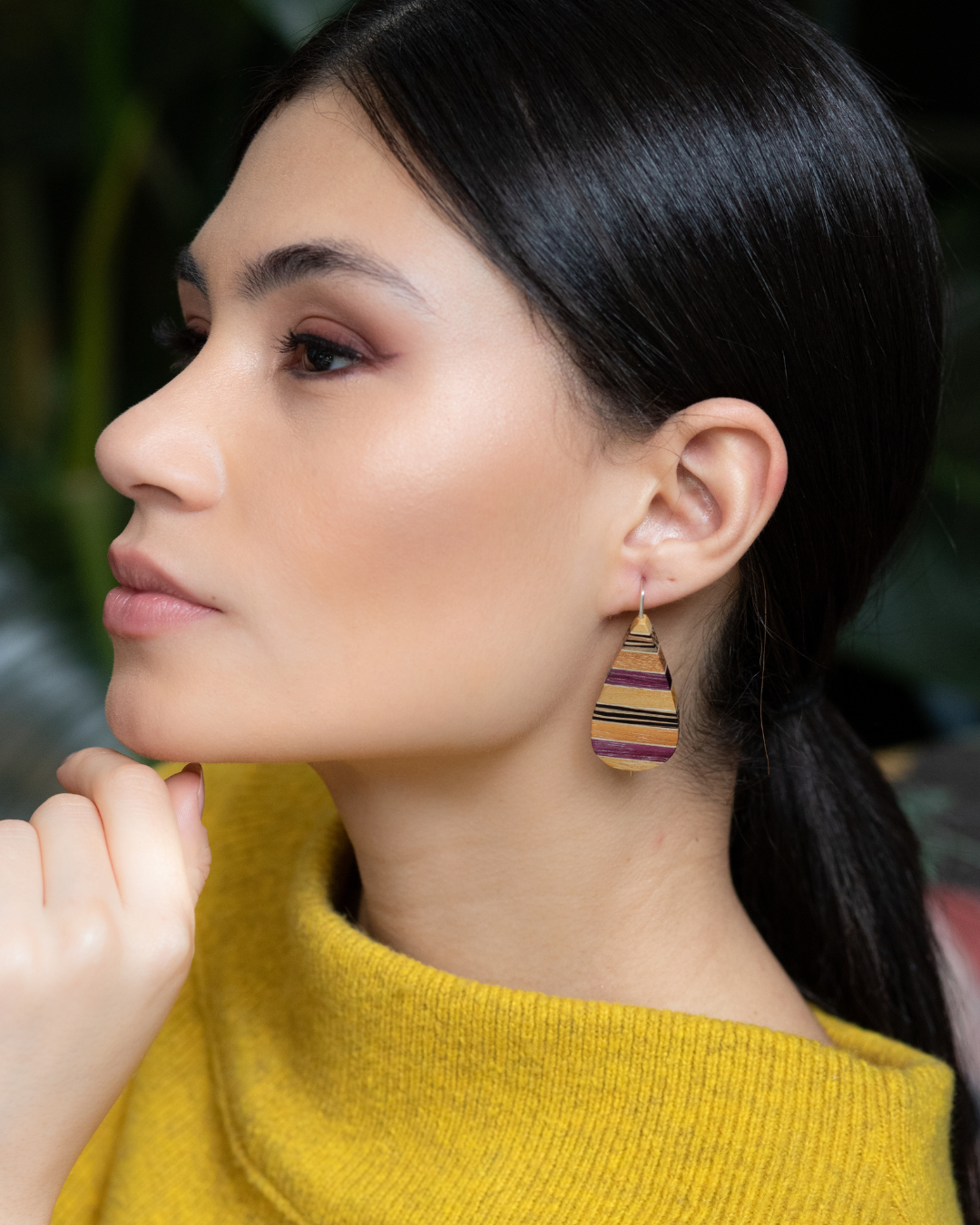 MIX WOOD DROP SILVER EARRINGS