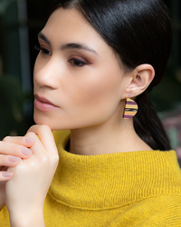 MIX WOOD HALF MOON SILVER EARRINGS