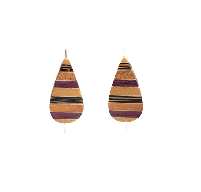 MIX WOOD DROP SILVER EARRINGS