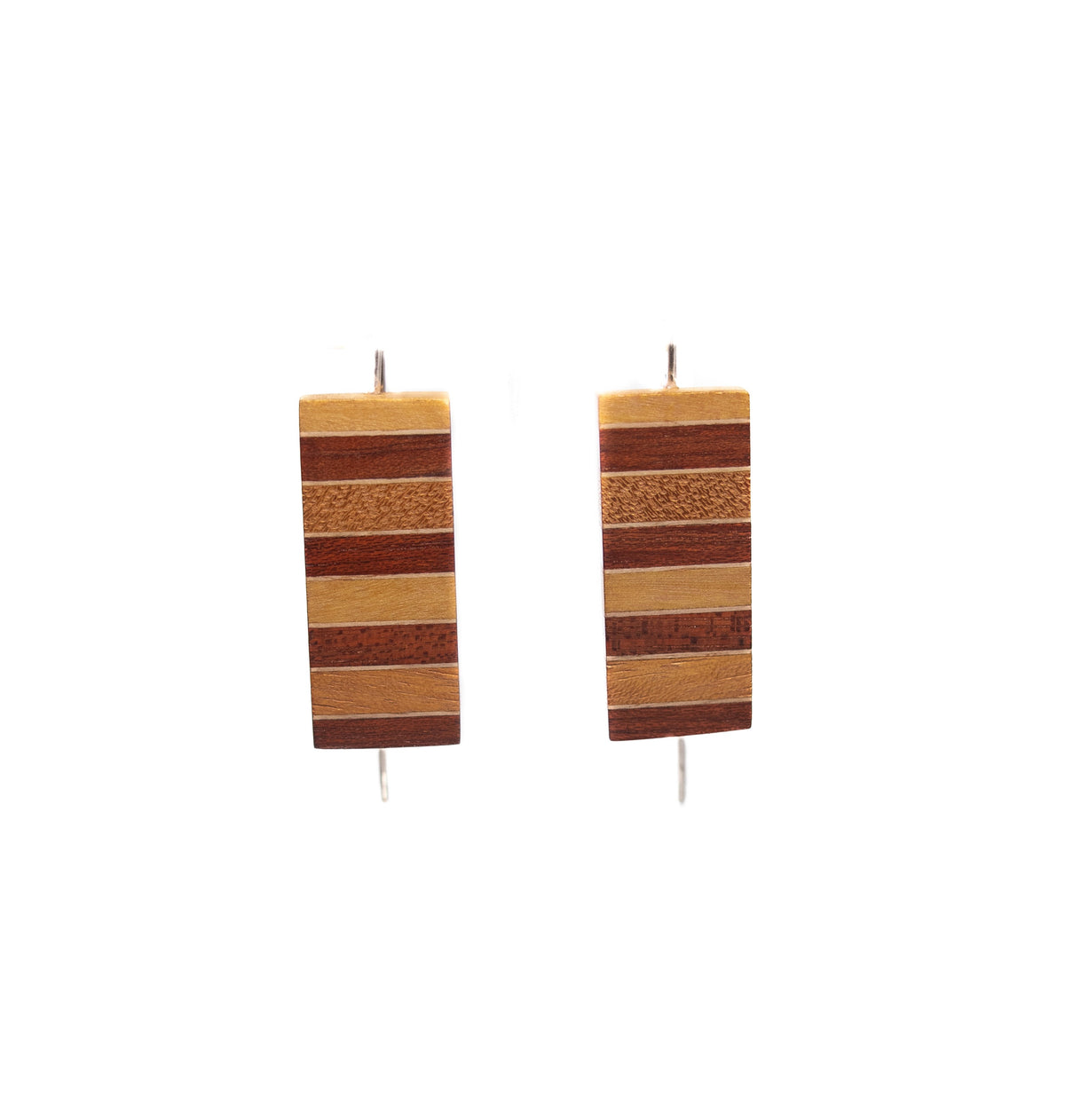 MIX WOOD RECTANGLE SILVER EARRINGS