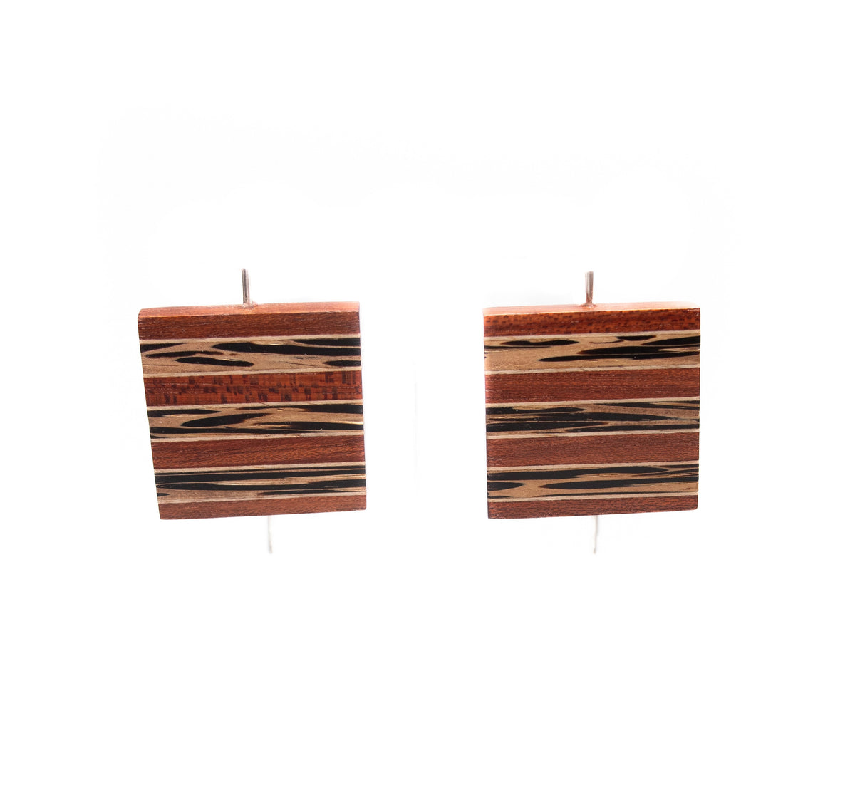 MIX WOOD SQUARE SILVER EARRINGS