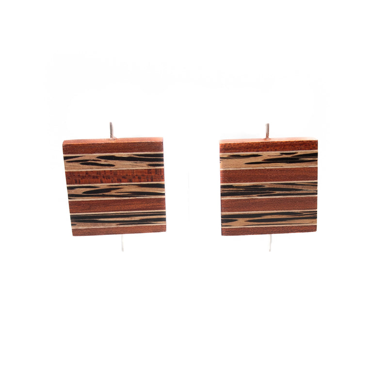 MIX WOOD SQUARE SILVER EARRINGS